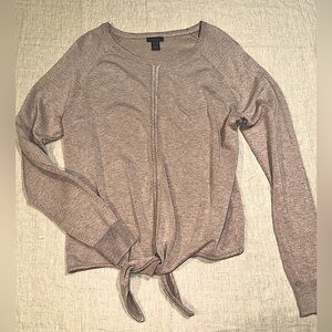 Only Mine Womens Size L Sweater Modern Tie Front Lightweight Beige Crewneck